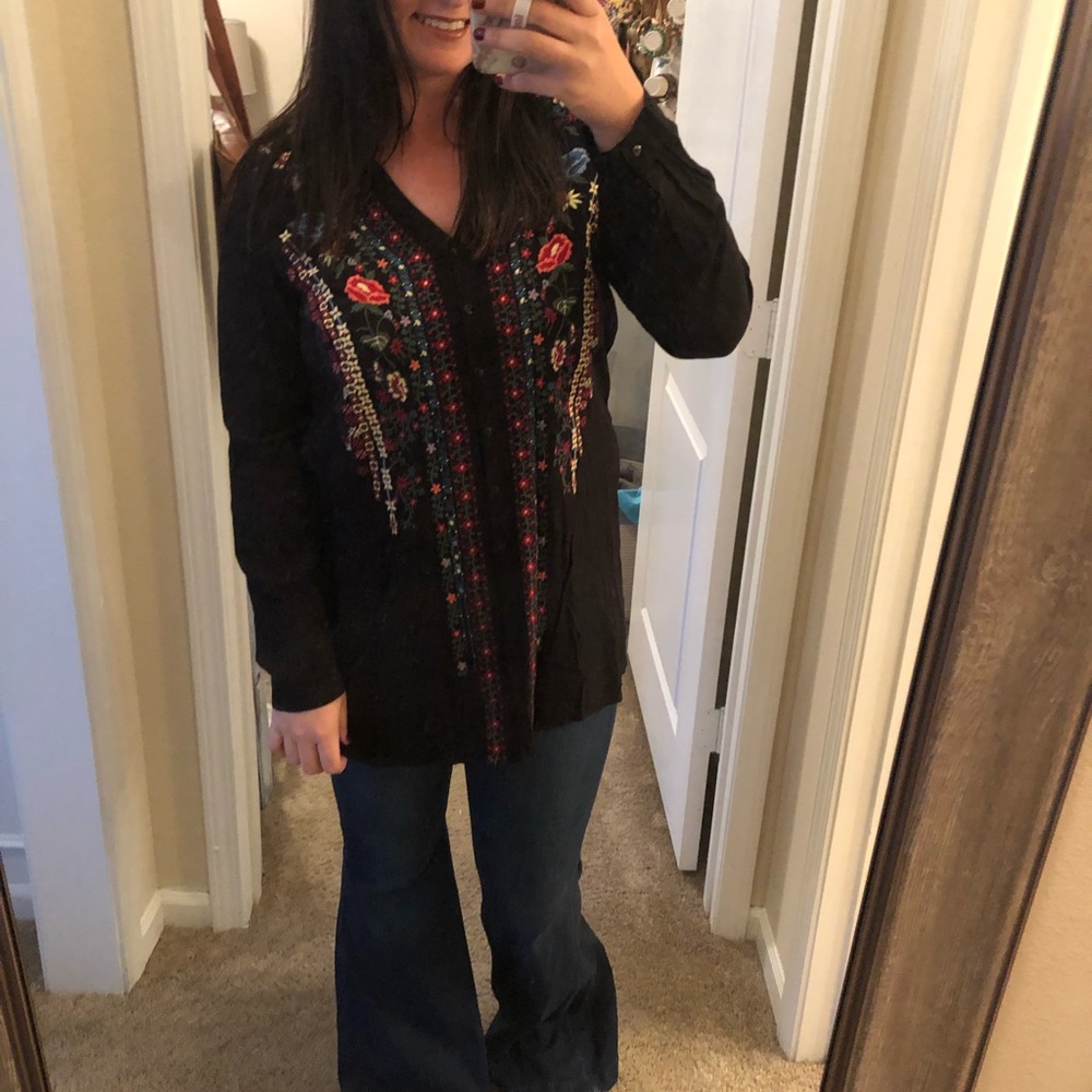 Embroidered button down shirt
